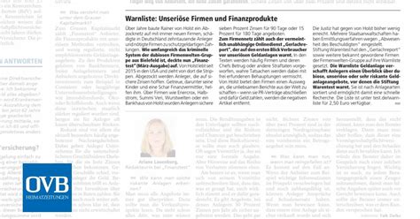 Warnliste Geldanlage: Unseriöse Firmen und Finanzprodukte.